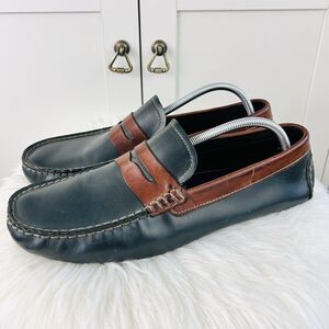Johnston & Murphy Navy Blue & Brown Leather Dominican Republic Loafers Mens 12M